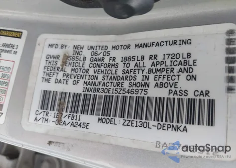 2005 Toyota Corolla Le из США, поврежденный, VIN 1NXBR30E15Z546975